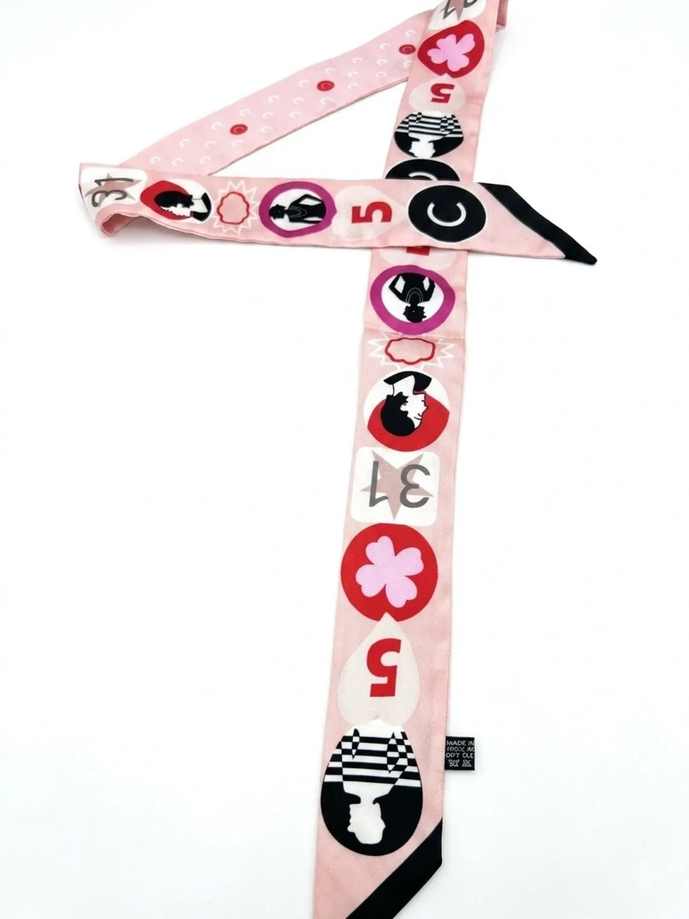 Retro Pink Graphic Skinny Scarf | Twilly Hair Scarf | Y2K Headband Neck Scarf